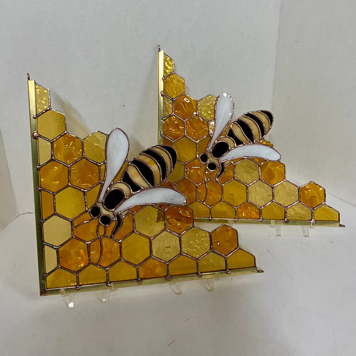 Honeybee Stained Glass Window Corner, Handmade Stained Glass Bee, Bee Stained Glass Window, Yellow Stain Glass Window by Hip Chick Glass