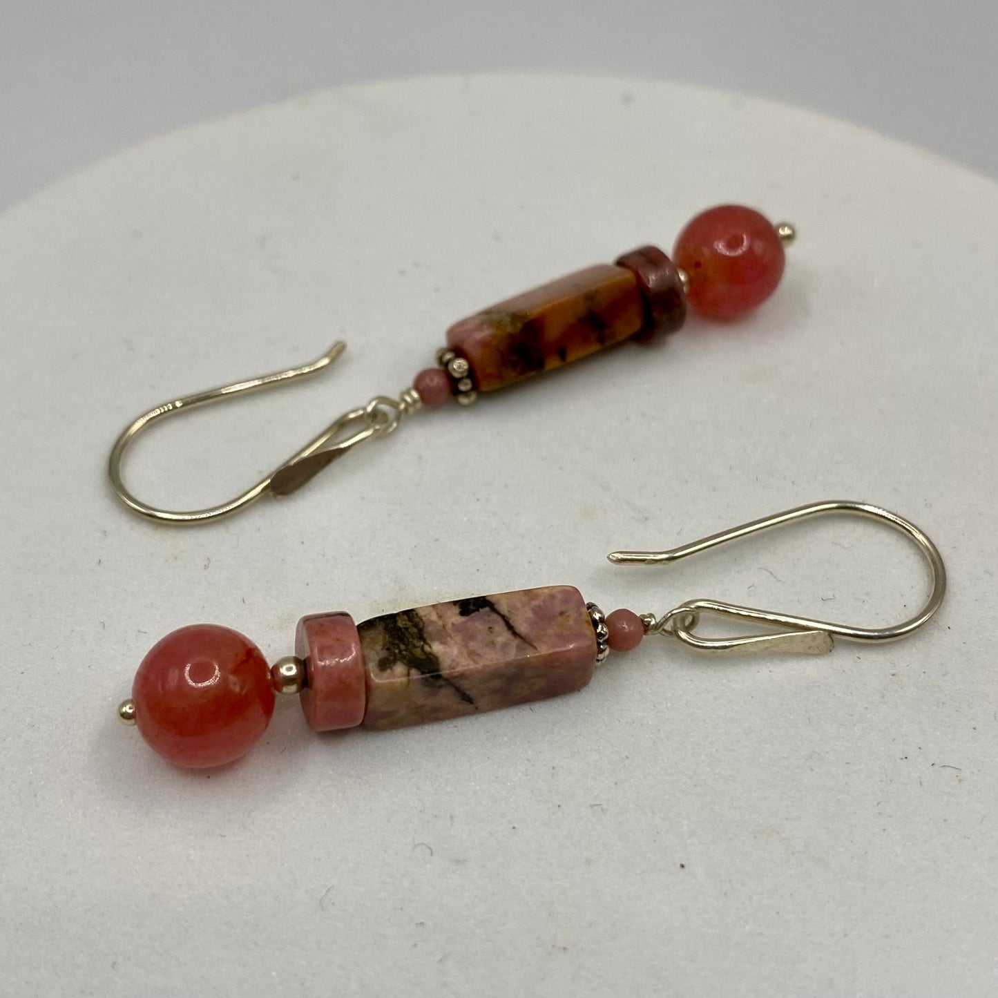 Rhodonite & Ruby Silver Earrings by Hip Chick Glass, Sterling Silver Earrings, Handmade Gemstone Jewelry, Birthstone Gift