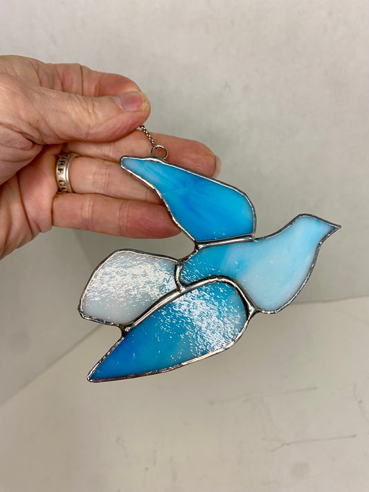 Blue Birds | Stained Glass Suncatcher by Hip Chick Glass, LLC, Glass Sun Catcher, Original Handmade Glass Art