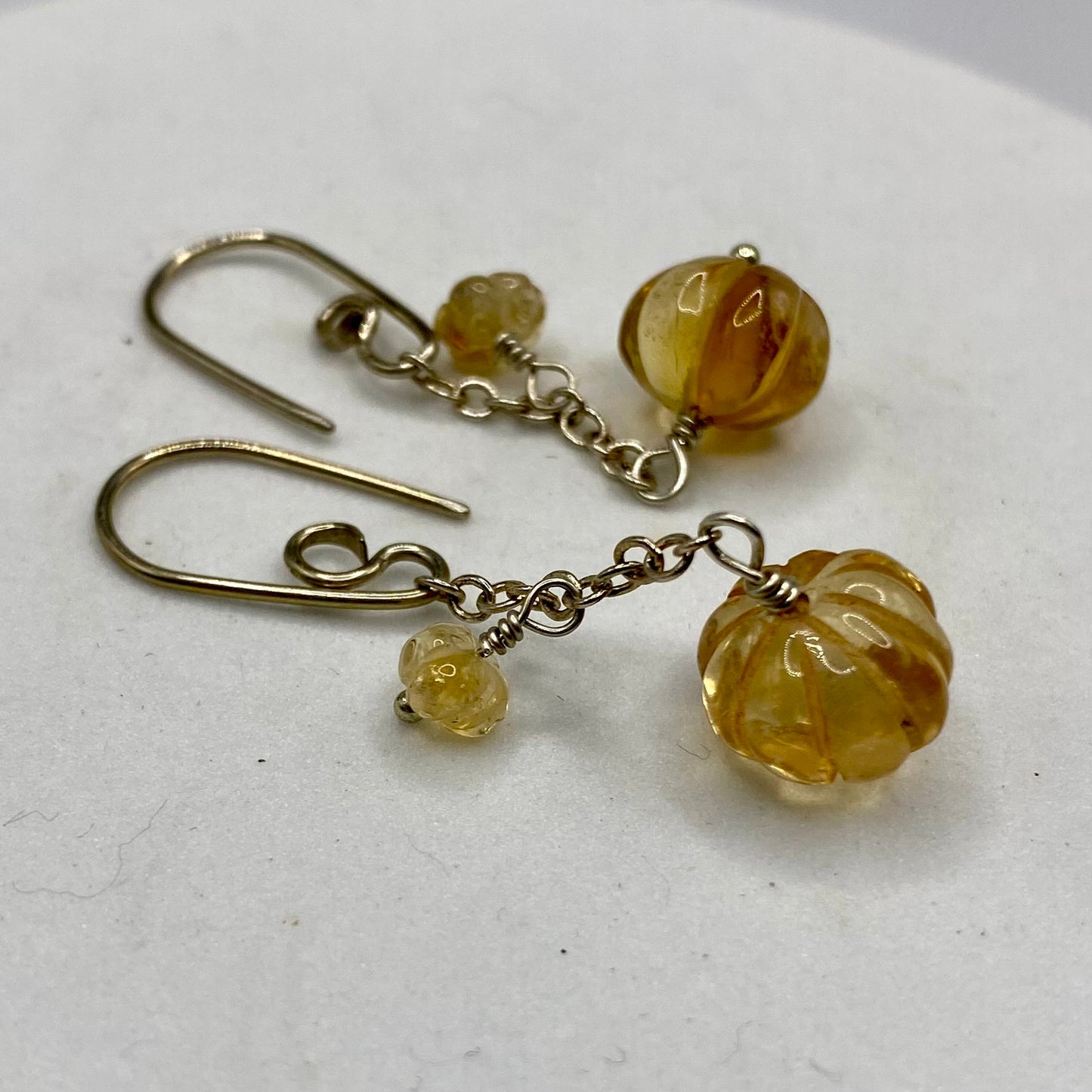 Carved Citrine Flower Earrings by Hip Chick Glass, Sterling Silver Earrings, Handmade Silver Gemstone Jewelry, Handmade Jewelry Gift, November Birthstone Gift