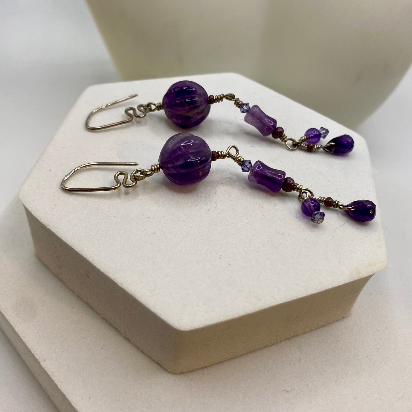 Long Amethyst Earrings by Hip Chick Glass, Sterling Silver Wire Wrap Earrings, Handmade Gemstone Jewelry, February Birthstone