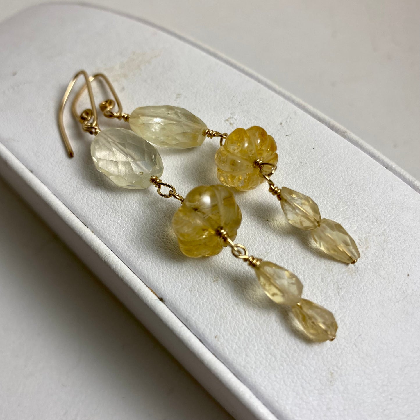 Long Citrine Earrings by Hip Chick Glass, 14 Karat Gold Fill Earrings, Handmade Gemstone Jewelry, November Birthstone Gift