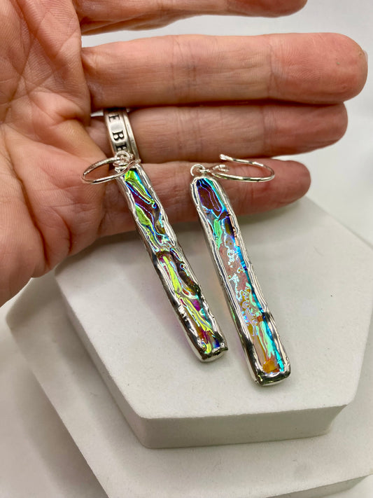 Sparkling Stick Earrings | Stained Glass Earrings by Hip Chick Glass, Stained Glass Dangle Drop Earrings, Stained Glass Earrings