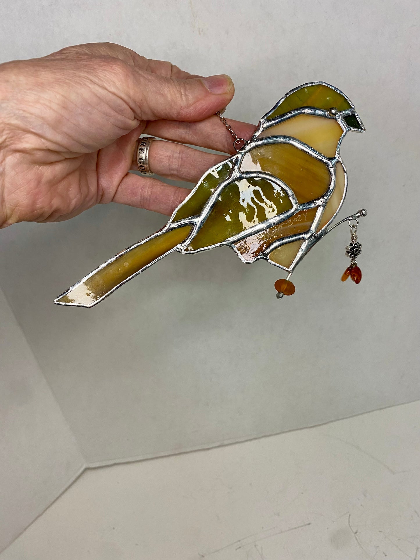 Stained Glass Brown Bird Suncatcher by Hip Chick Glass, Handmade Bird Ornaments