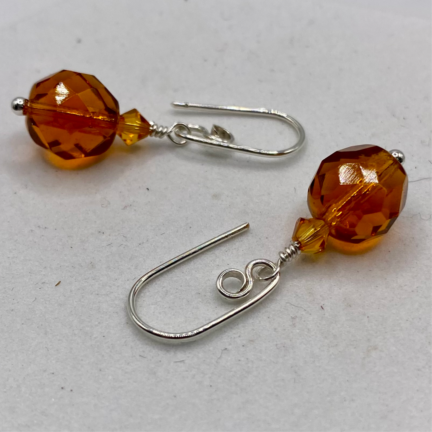 Orange & Swarovski Crystal Earrings by Hip Chick Glass, Sterling Silver Earrings, Handmade Gemstone Jewelry, Handmade Jewelry Gift