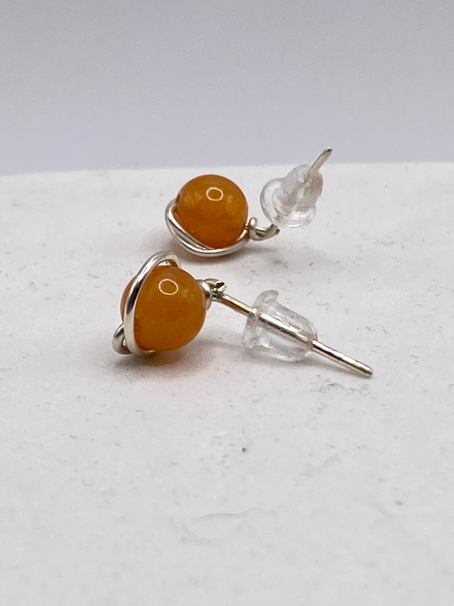 Gemstone Silver Stud Earrings by Hip Chick Glass, Handmade Birthstone Earrings, Birthstone Earrings, Pearl Stud Earrings, Sterling & Gemstone Wire Wrap Earrings