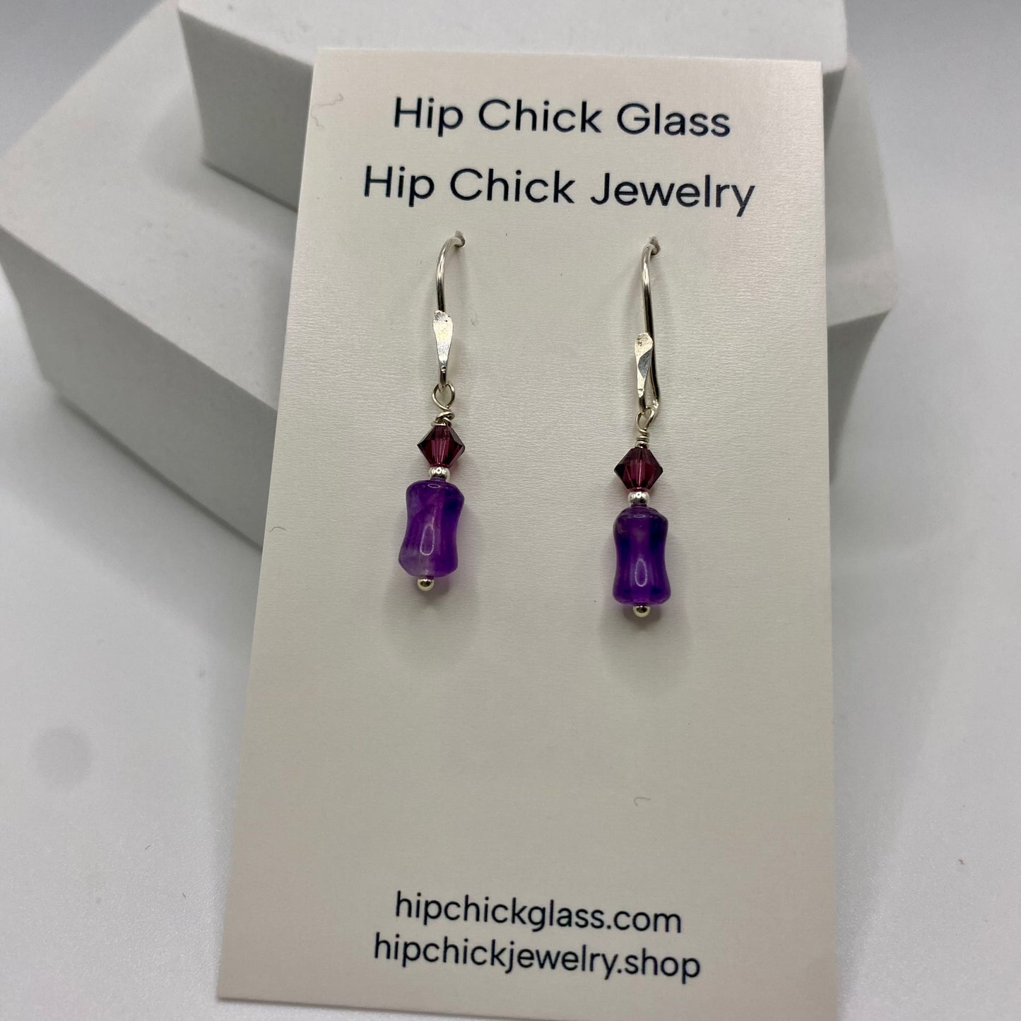 Amethyst & Swarovski Crystal Earrings by Hip Chick Glass, Sterling Silver Earrings, Handmade Gemstone Jewelry, Handmade Jewelry Gift, February Birthstone