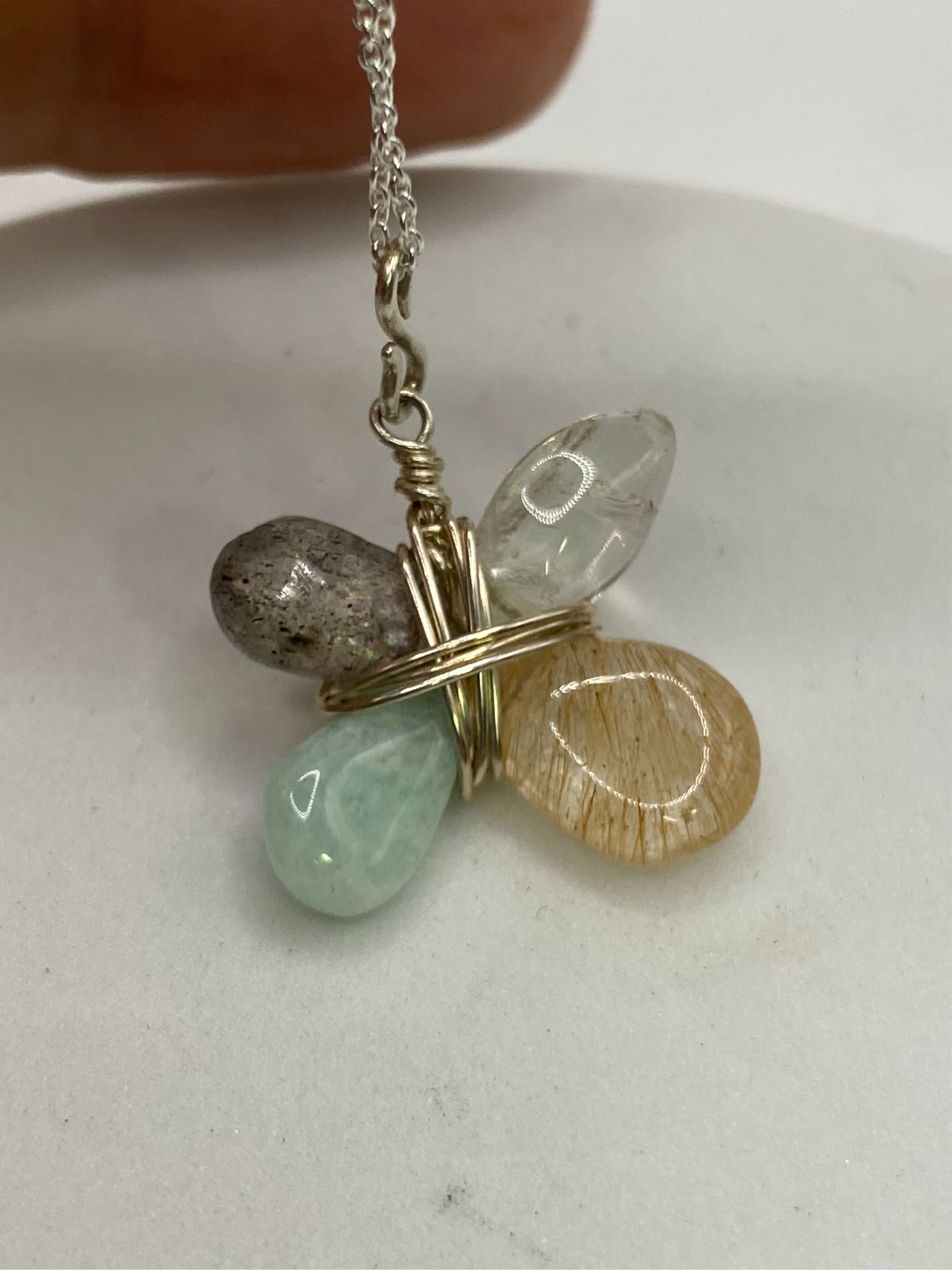 Quartz, Prehnite, Labradorite, Amazonite Gemstone Wire Wrap Pendant Necklace by Hip Chick Glass, Handmade Sterling Silver Jewelry, Handmade Gemstone Jewelry, Birthstone Gift