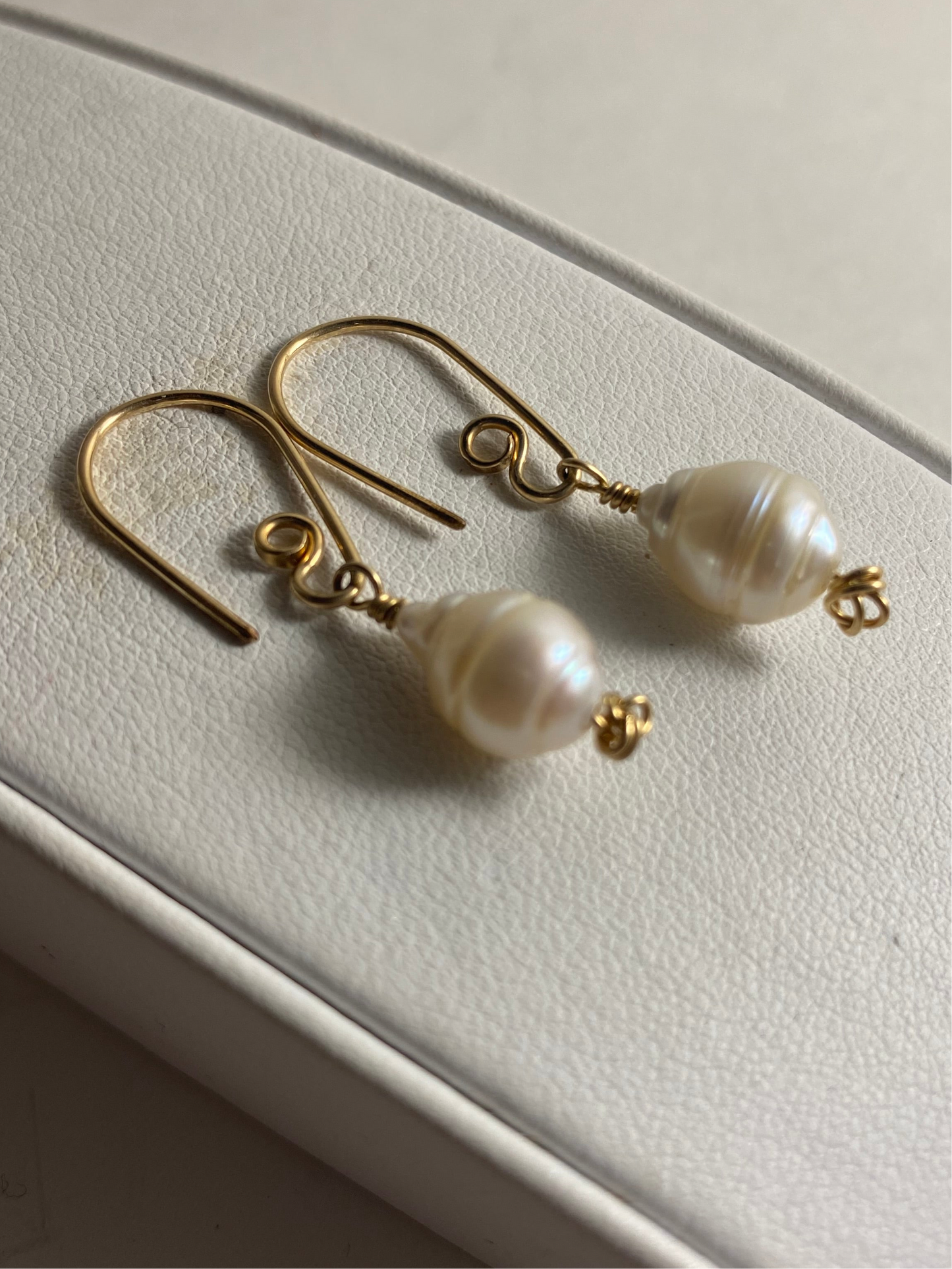 Gold Akoya Pearl Drop Earrings by Hip Chick Glass, 14 Karat Gold Fill Earrings, Handmade Gemstone Jewelry, June Birthstone Gift