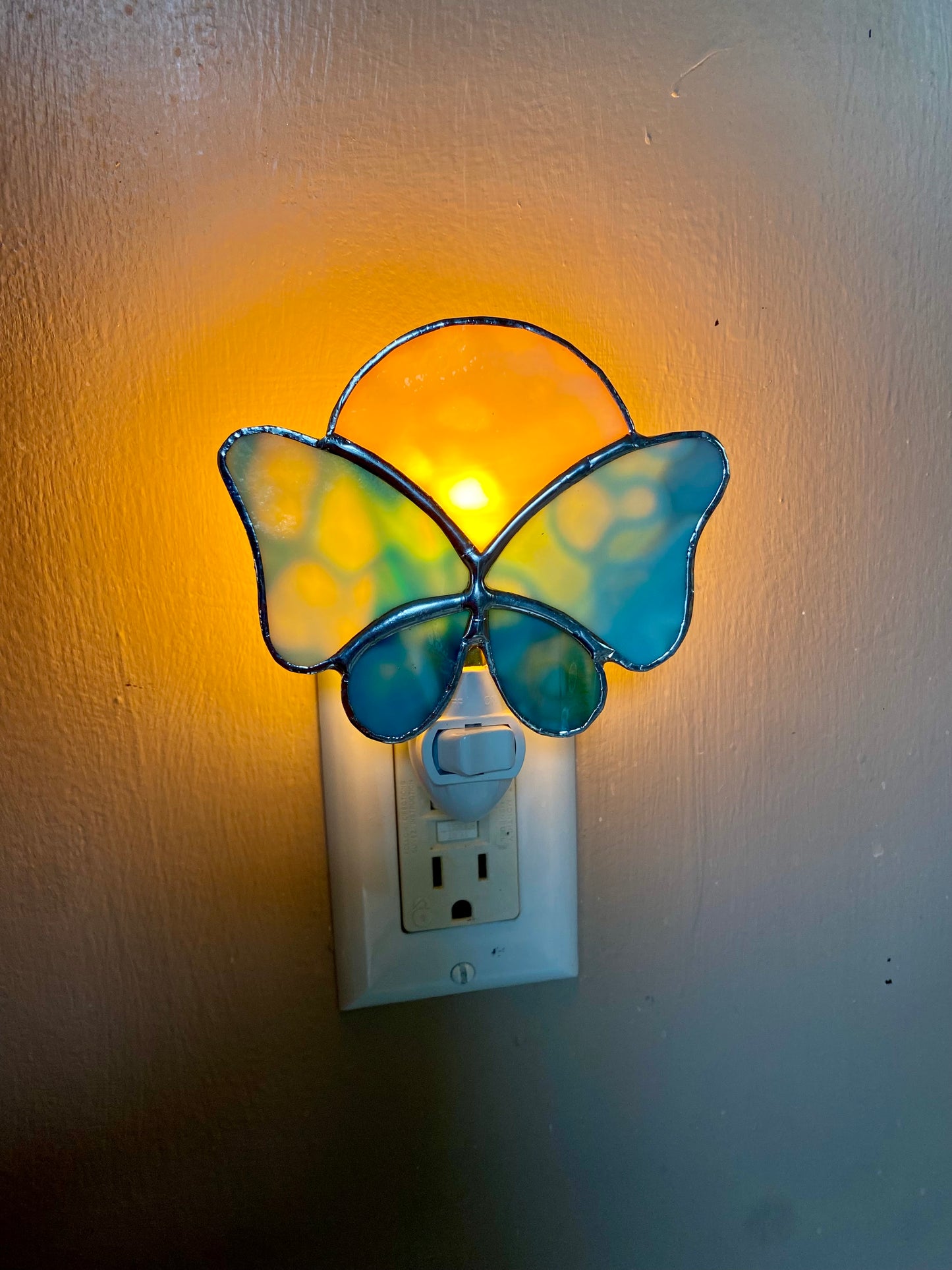 Blue Butterfly Nightlight under a white moon | Gretchen Shutt | Hip Chick Glass, LLC