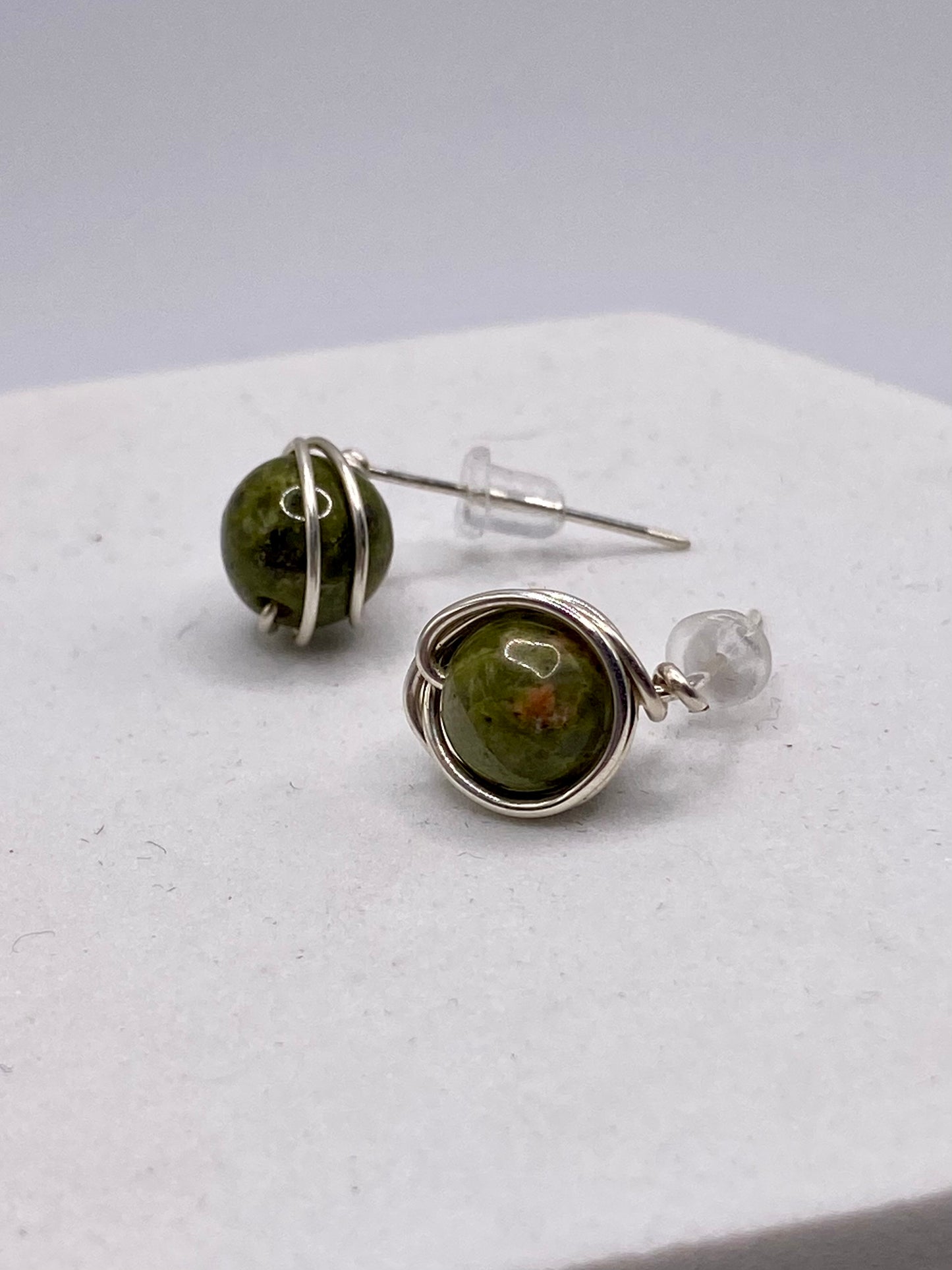 Gemstone Silver Stud Earrings by Hip Chick Glass, Handmade Birthstone Earrings, Birthstone Earrings, Pearl Stud Earrings, Sterling & Gemstone Wire Wrap Earrings