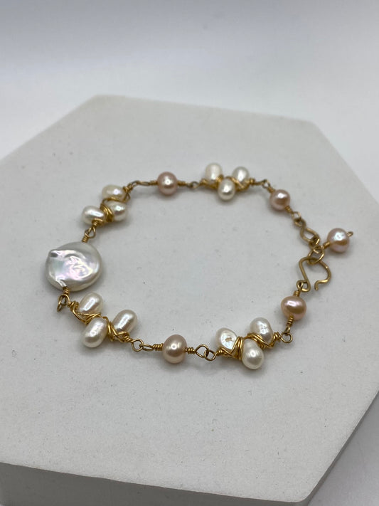 BAROQUE Coin Pearl Bracelet in Gold by Hip Chick Jewelry, June Birthstone Jewelry, Pearl Bracelet, Coin Pearl Bracelet