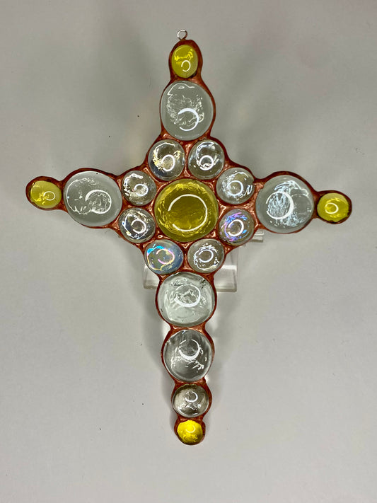 Yellow Cross Suncatcher| Stained Glass Suncatcher by Hip Chick Glass, LLC, Glass Sun Catcher, Handmade Glass Art