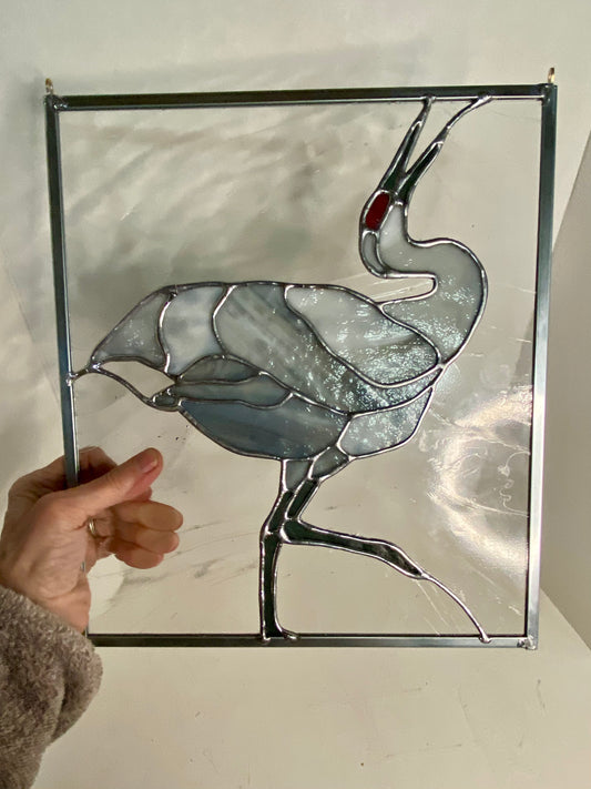 DANCING Sandhill Crane Stained Glass Window Panel by Hip Chick Glass