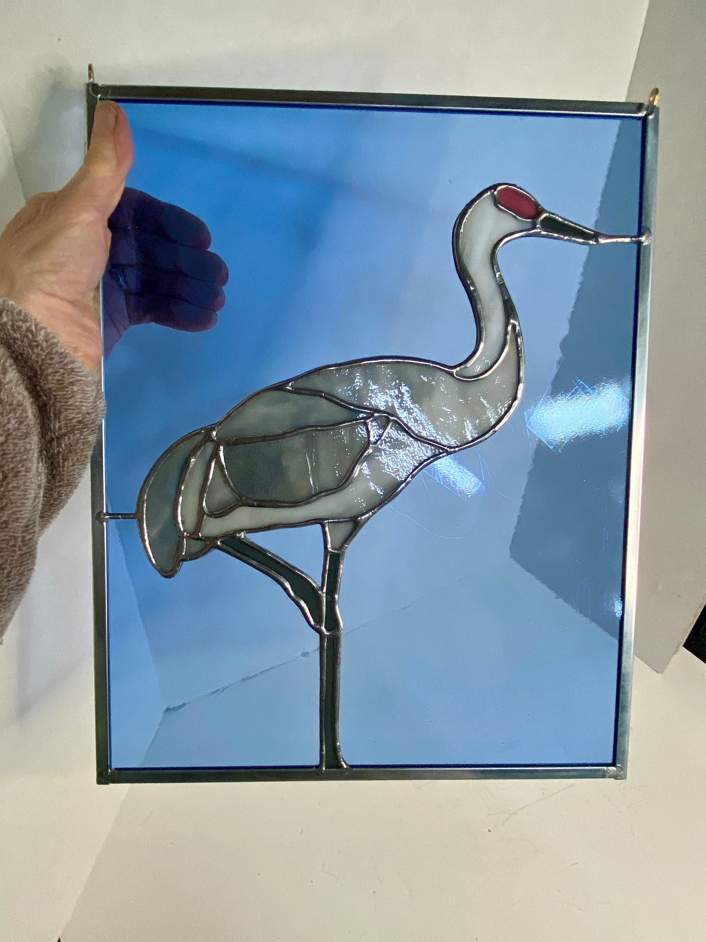 STANDING Sandhill Crane Stained Glass Window Panel by Hip Chick Glass