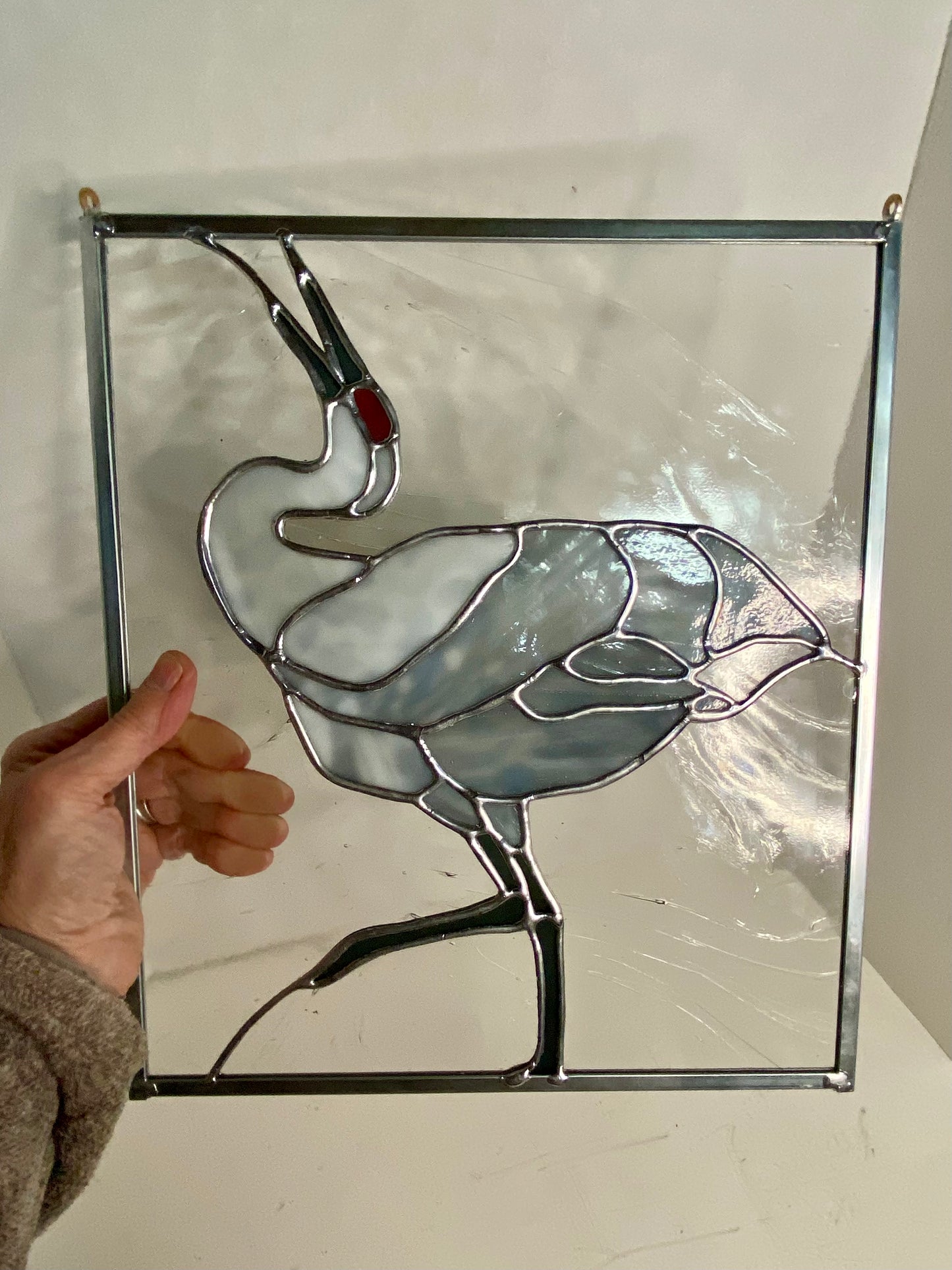 DANCING Sandhill Crane Stained Glass Window Panel by Hip Chick Glass