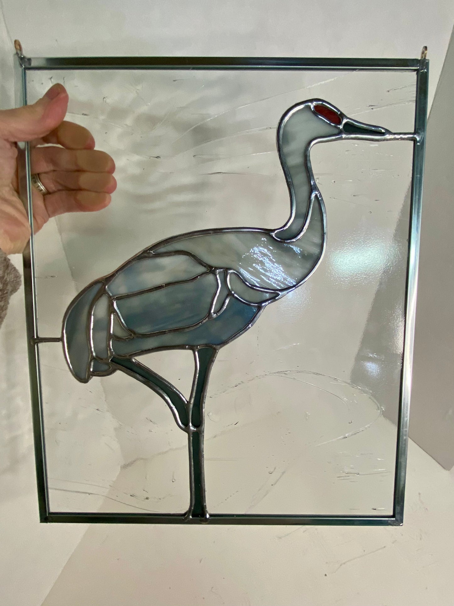 STANDING Sandhill Crane Stained Glass Window Panel by Hip Chick Glass