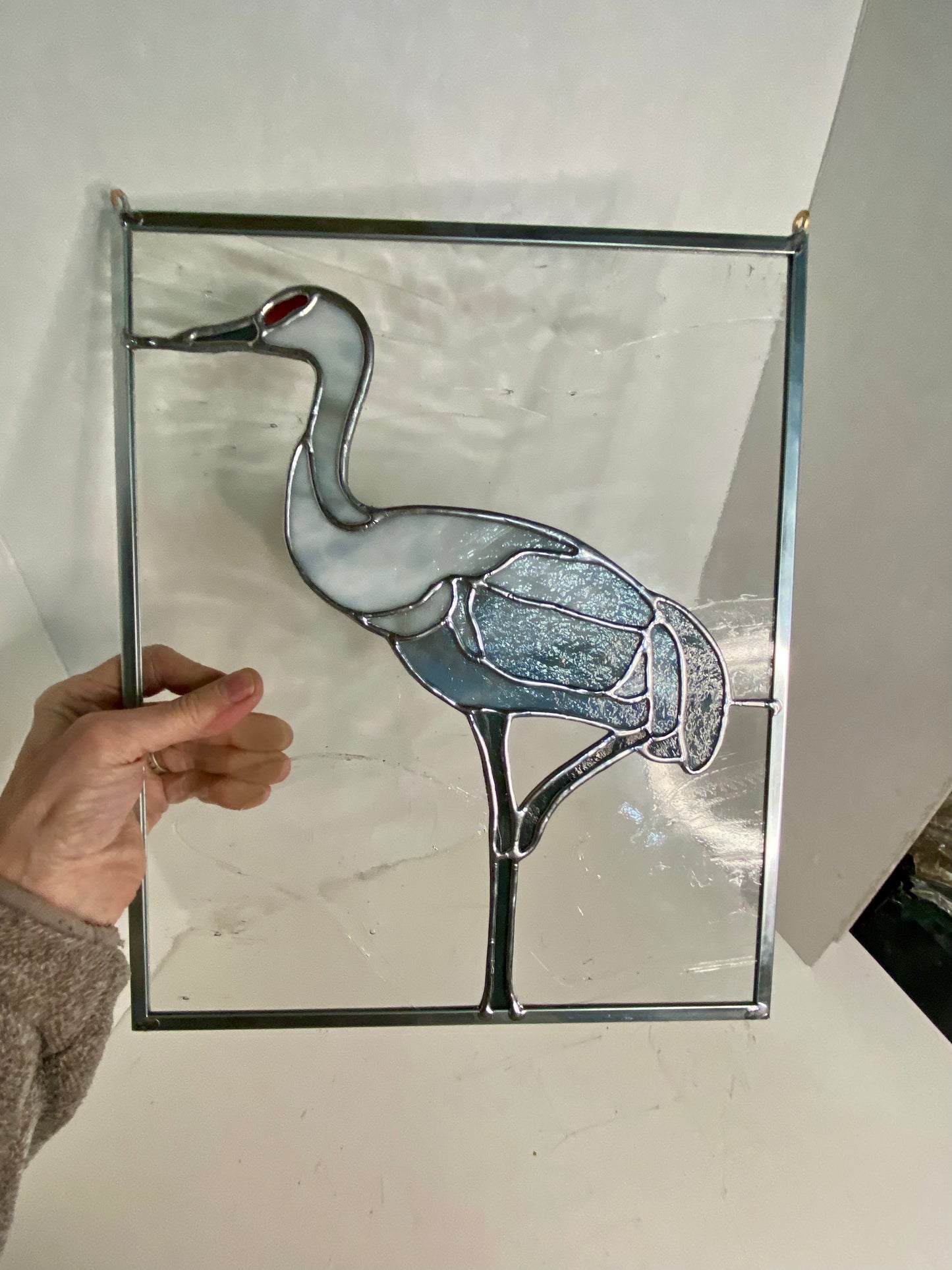 STANDING Sandhill Crane Stained Glass Window Panel by Hip Chick Glass