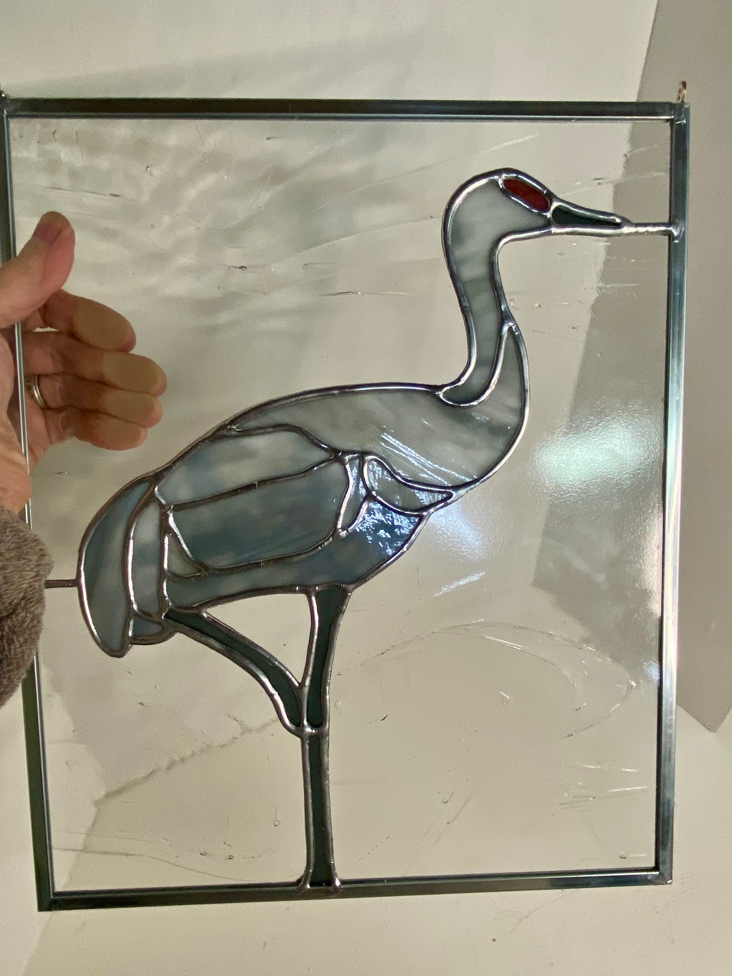 STANDING Sandhill Crane Stained Glass Window Panel by Hip Chick Glass