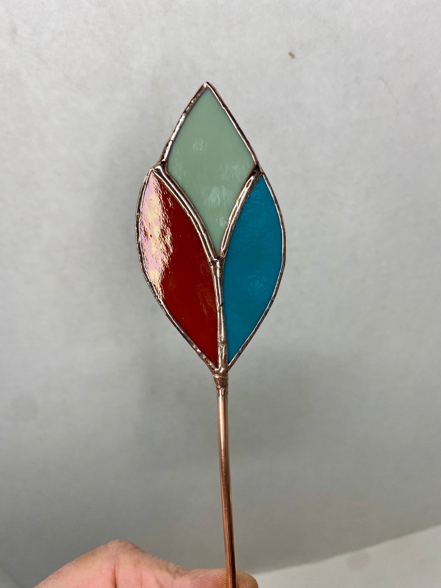 Stained Glass Plant Stakes in Teal, Cream, Olive & Rust by Hip Chick Glass