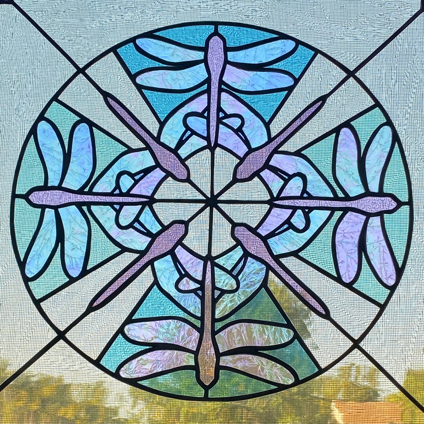 Dragonfly Kaleidoscope Stained Glass Window Panel by Hip Chick Glass