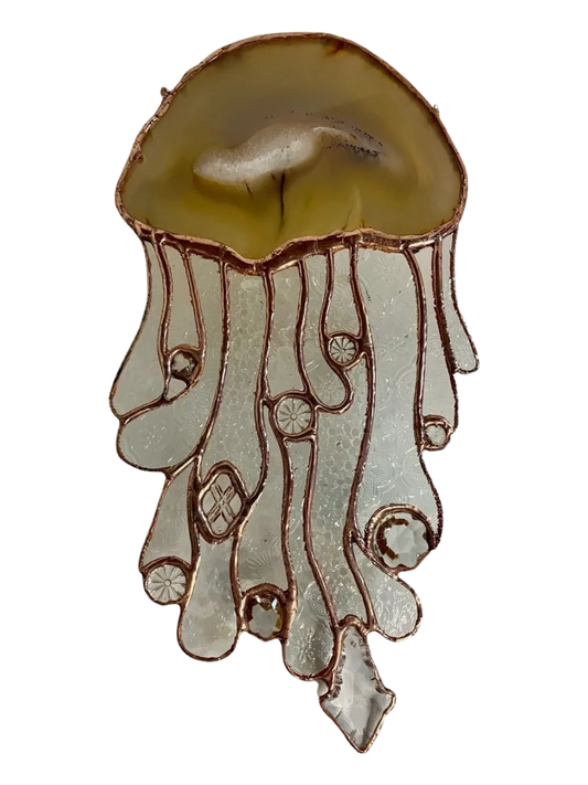 Agate Slice Jellyfish IX, Stained Glass Suncatcher with Vintage Jewels by Hip Chick Glass, Stained Glass Art, Suncatcher, Agate Art