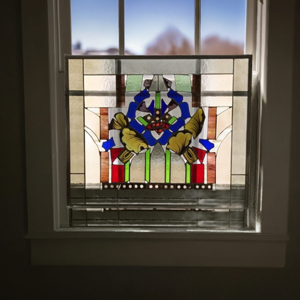 Beautifully Broken | Stained Glass Window Panel by Hip Chick Glass, Glass from St Mary’s Catholic Church, Fairfield PA | Indoor & Outdoor