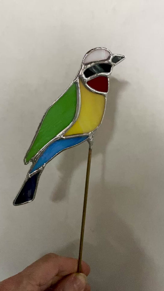 TROPICAL BIRD Plant Stake by Hip Chick Glass LLC, Stained Glass Bird, Glass Art Home Decor, Garden Art